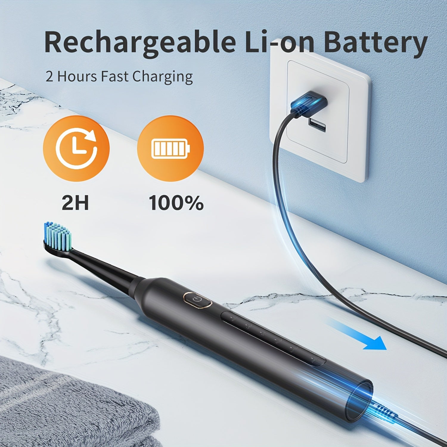 Electric Toothbrush for Adults and Seniors Ultrasound with 8 Replaceable Heads