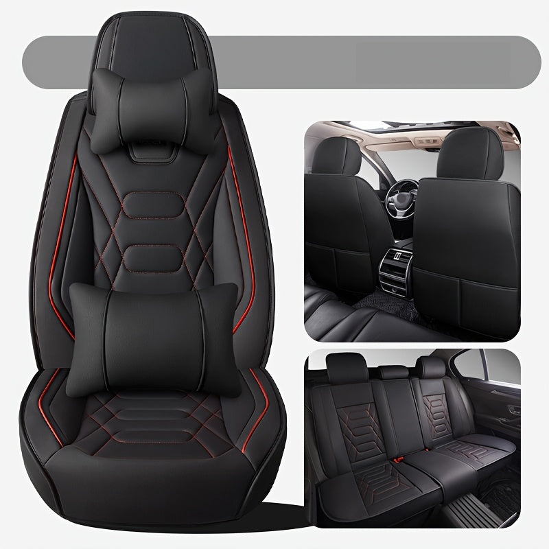 Universal Faux Leather Car Seat Covers All-Season Red Stitching