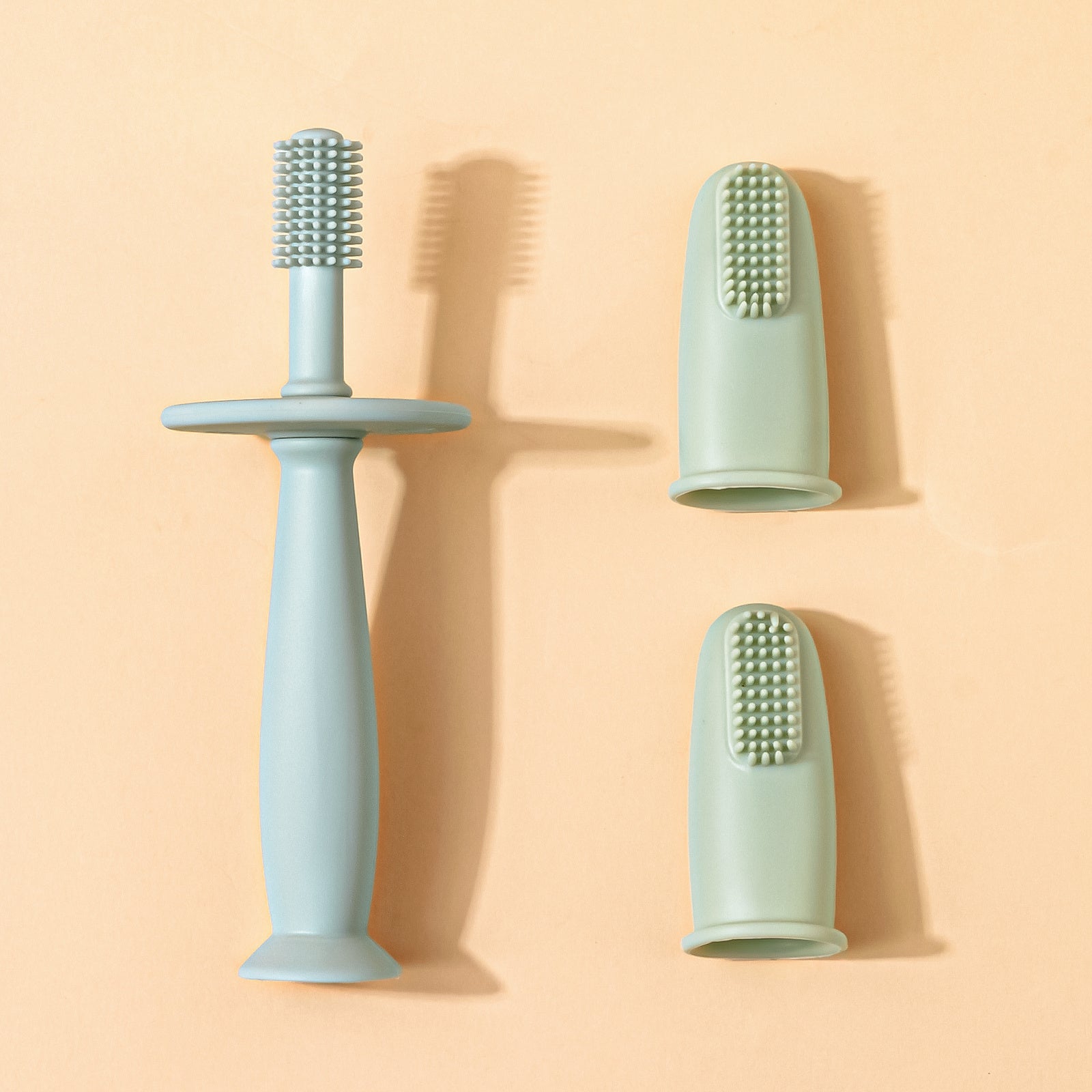 Baby Toothbrush Set 2 Finger and 360° Suction Silicone Baby Toothbrushes for Infants