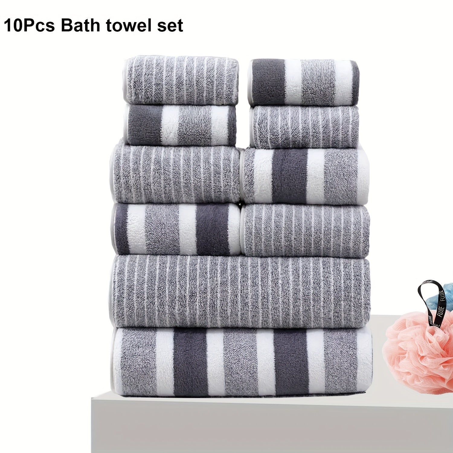 10-Piece Microfiber Towel Set Includes Bath, Hand, and Washcloths for Home Hotel Spa