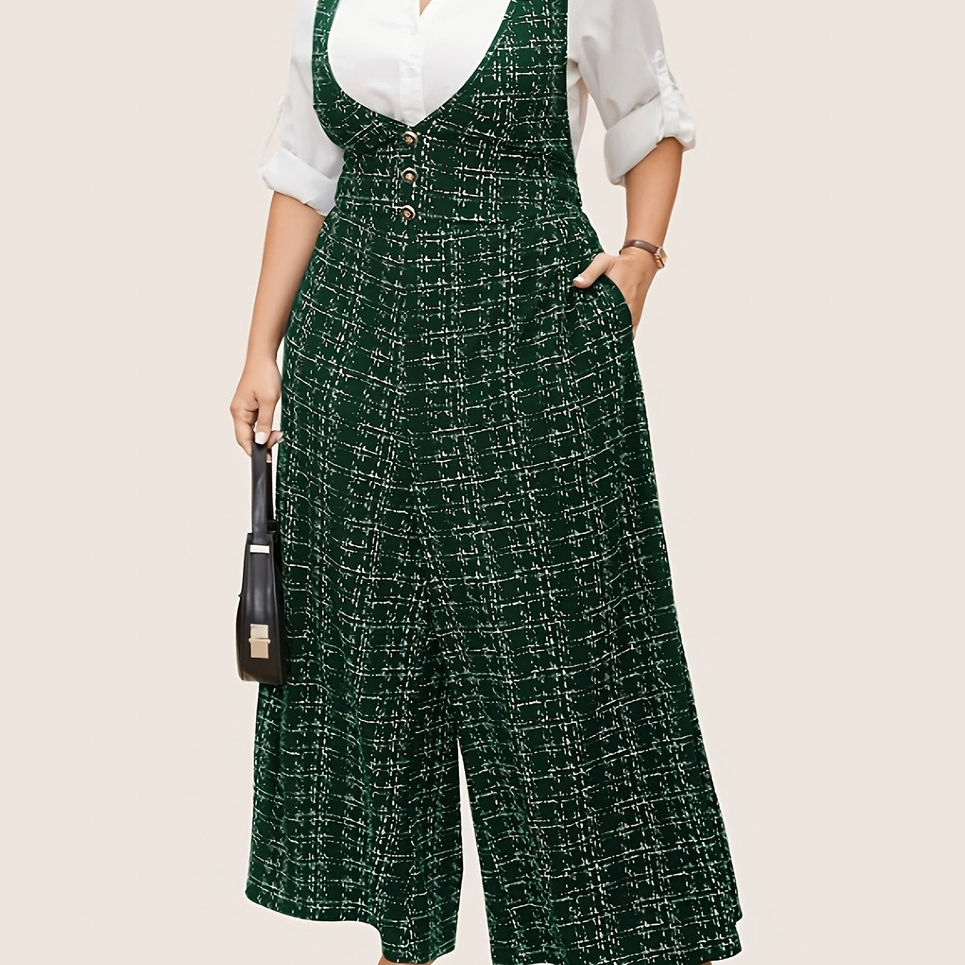 Mono sin mangas de cuadros para mujer de tallas grandes con espalda cruzada