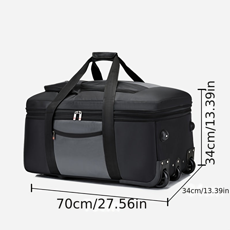 Expandable Large Capacity Travel Bag with Telescopic Handle Durable Polyester Multi-Compartment in Deep Gray Red Black
