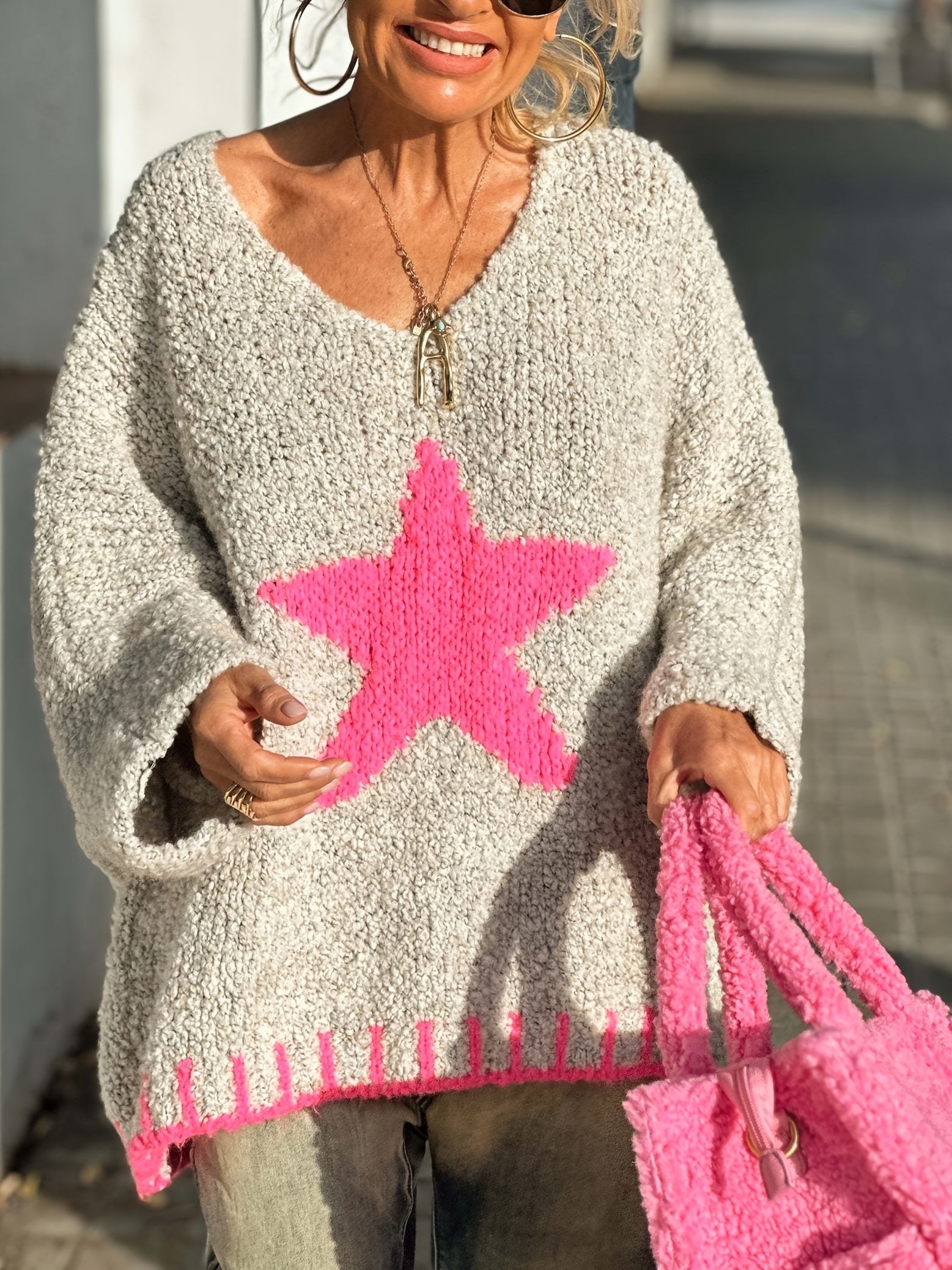Women's Plus Size Oversized V-Neck Sweater Lightweight Ribbed Pullover