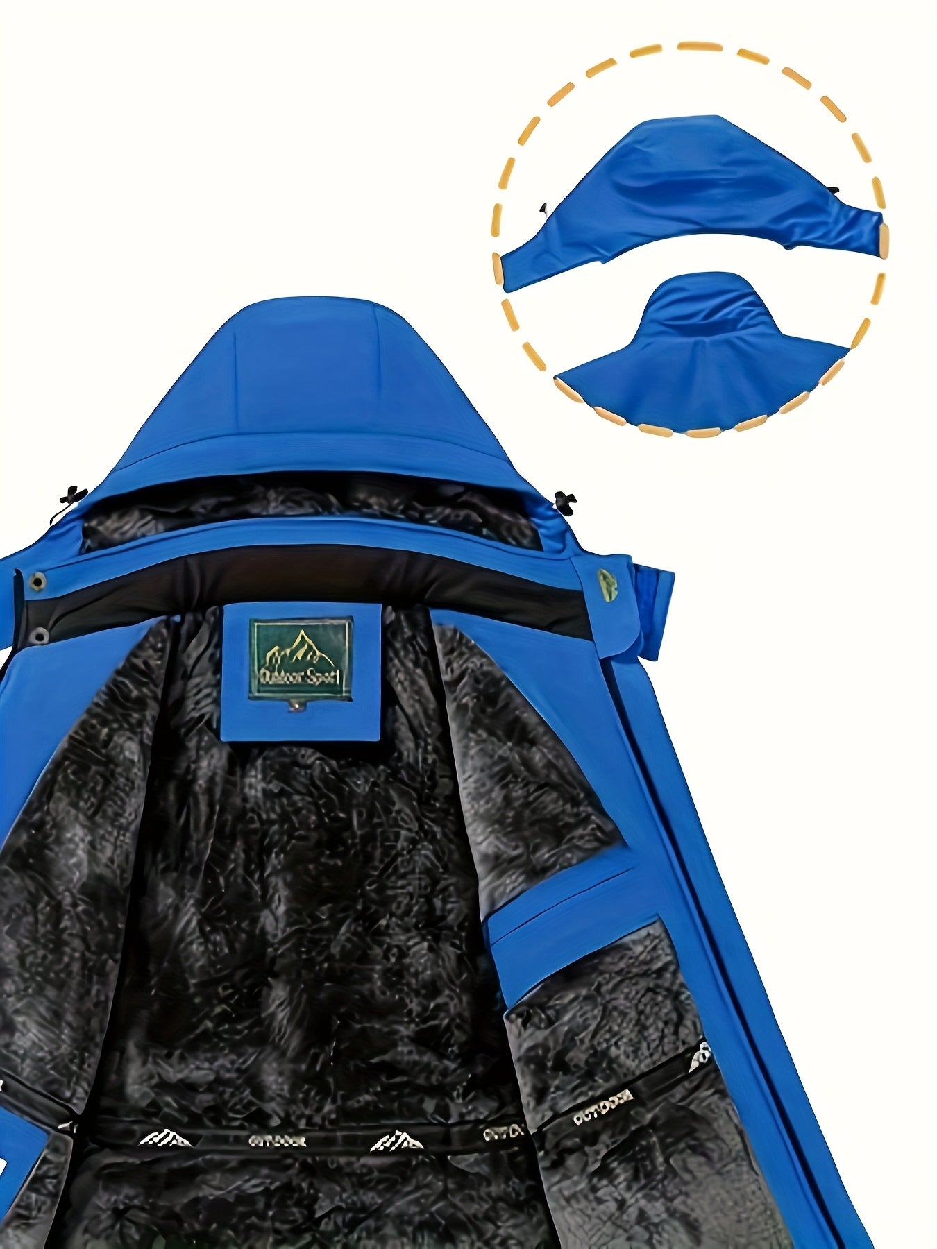 Men's Winter Outdoor Jacket with Detachable Hood Breathable Polyester Raincoat for Hiking Skiing and Camping