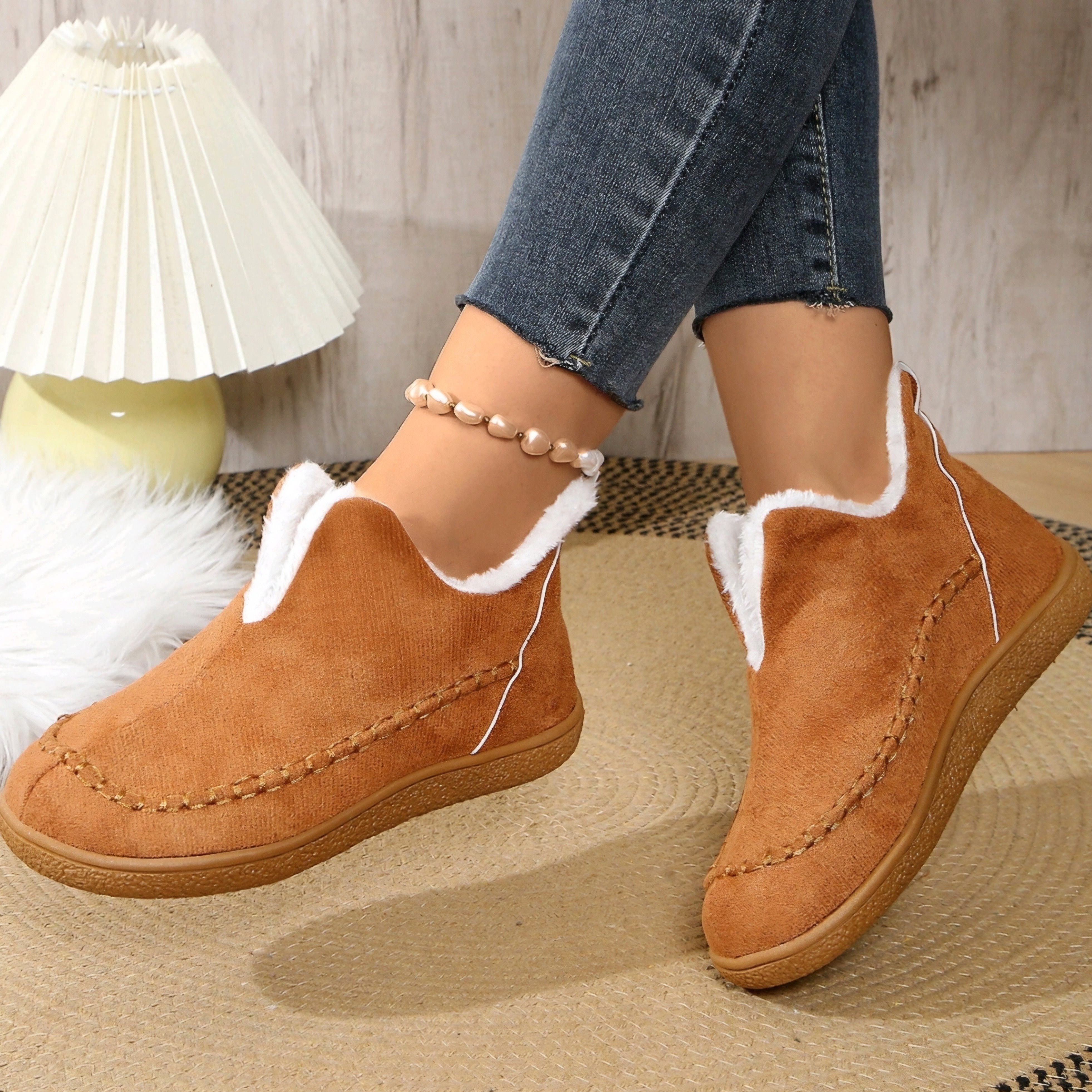 Women's Winter Fleece Lined Short Boots Rubber Sole Casual Slip-On