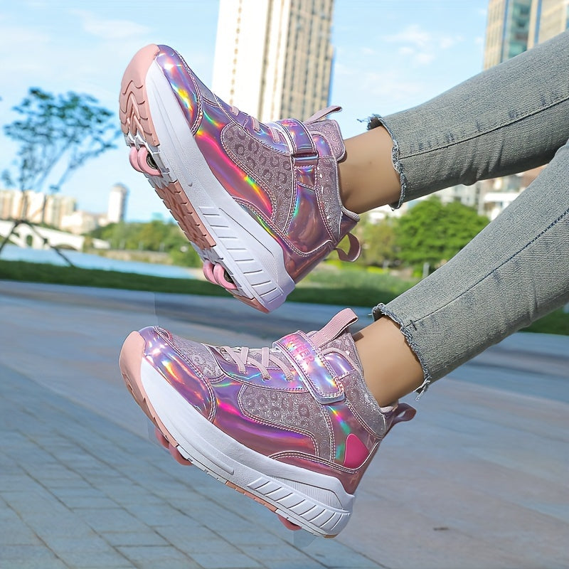 Kids Mid-Top Walking Shoes with Detachable Roller Skates for Boys and Girls