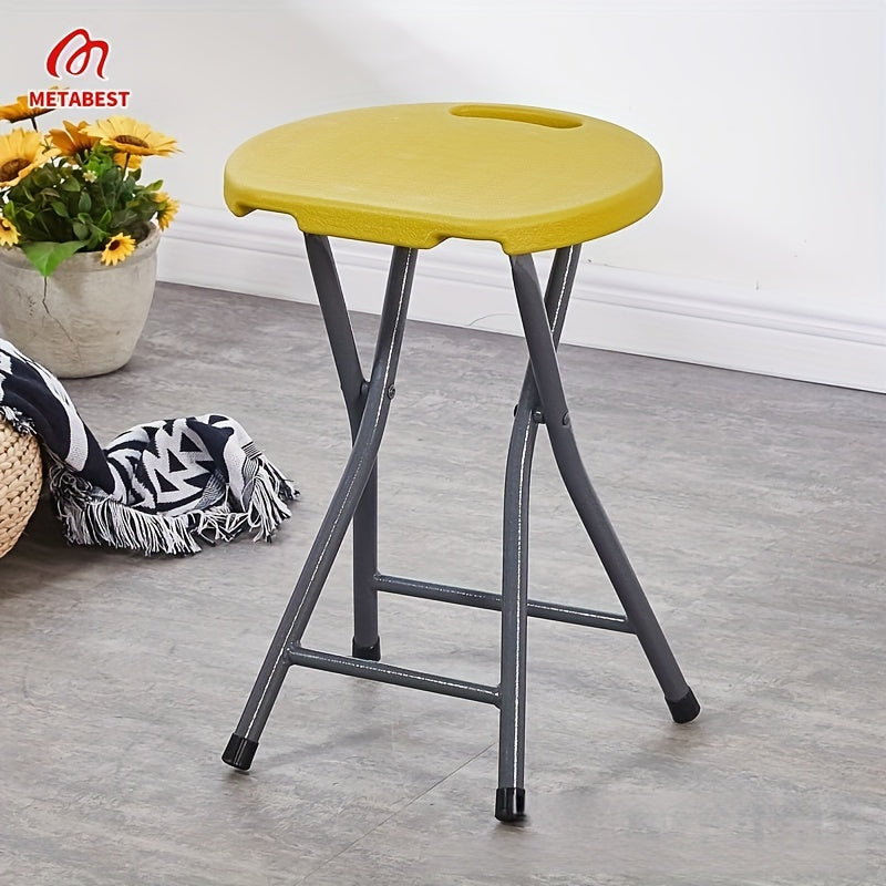 Portable Folding Stool Round Plastic Yellow Indoor Outdoor Lightweight