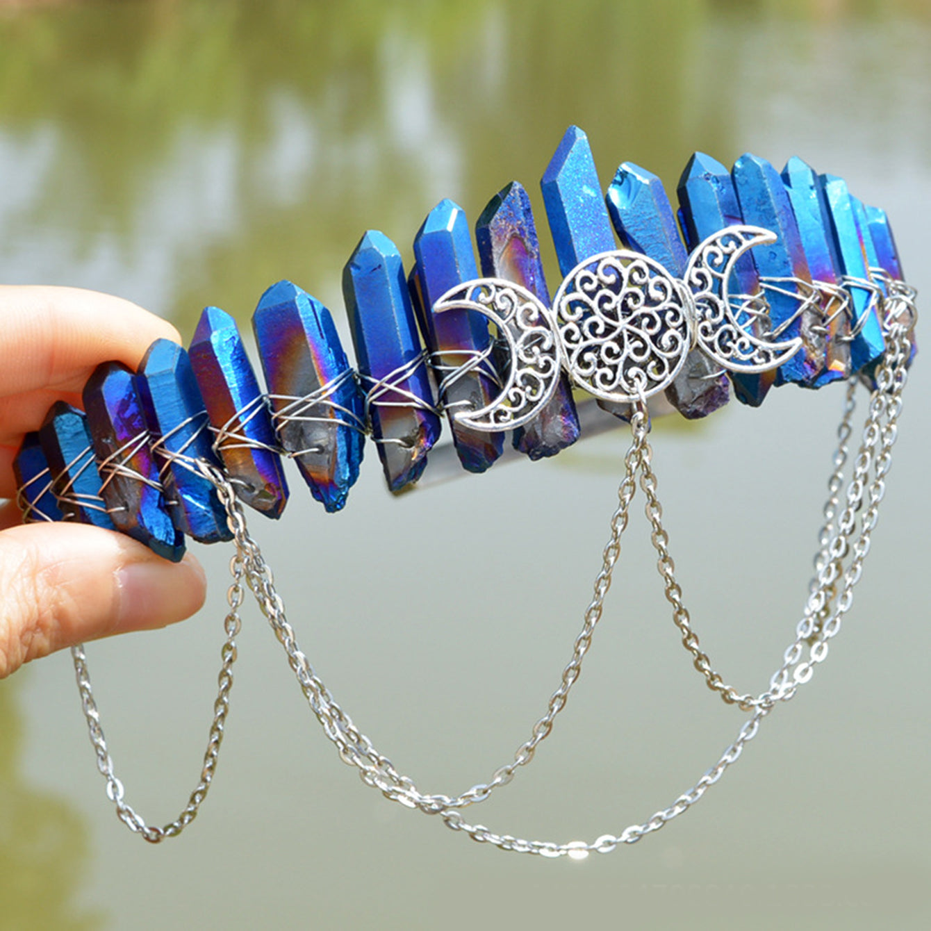 Crystal Quartz Crown Headband for Boho Weddings Festivals and Photoshoots