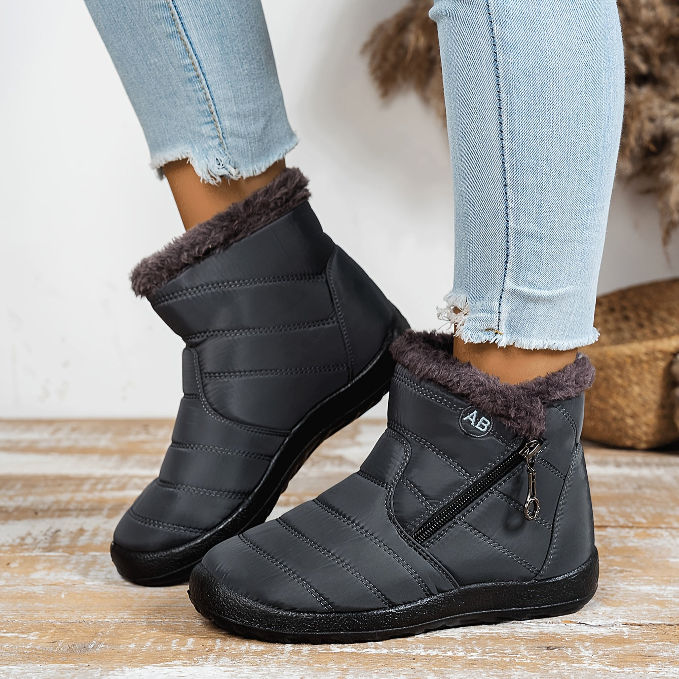 Women's Winter Snow Boots Mid-Calf Side Zipper Plush Lining