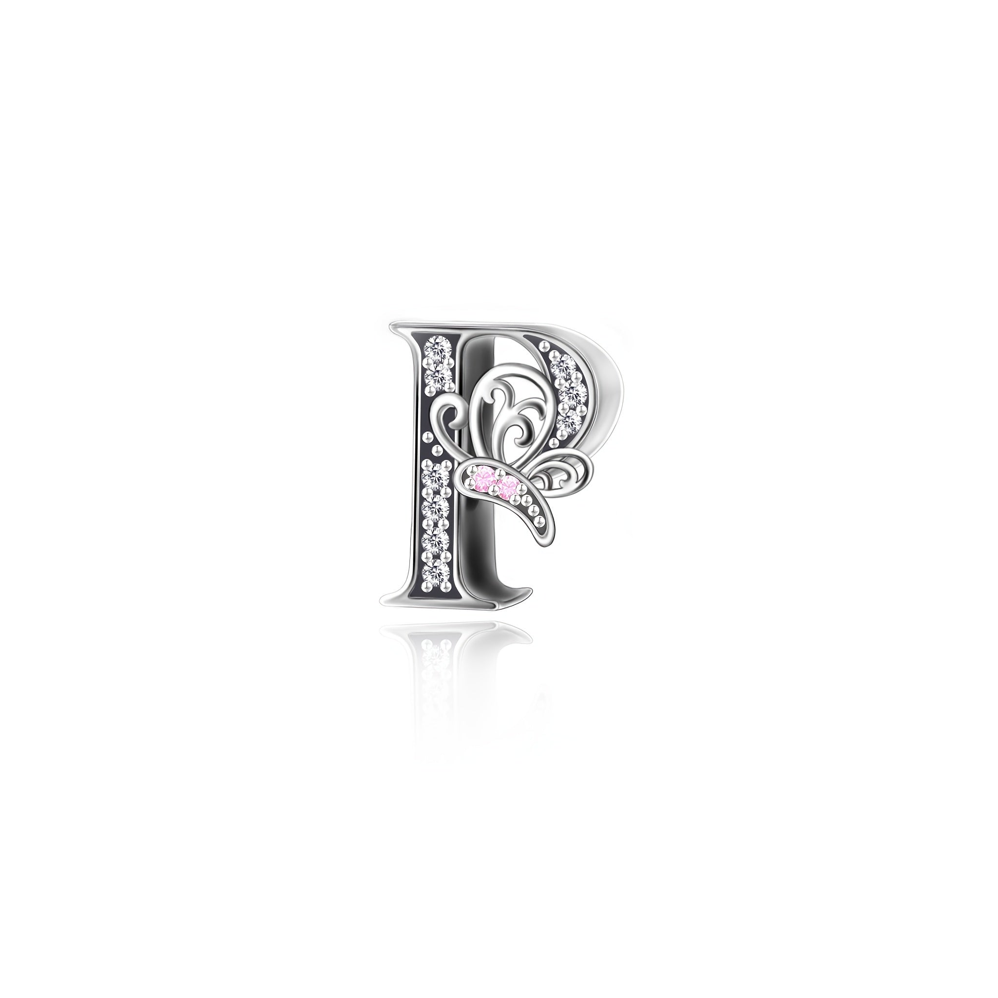 Sterling Silver Alphabet and Butterfly Charm Beads with Cubic Zirconia for Jewelry Making