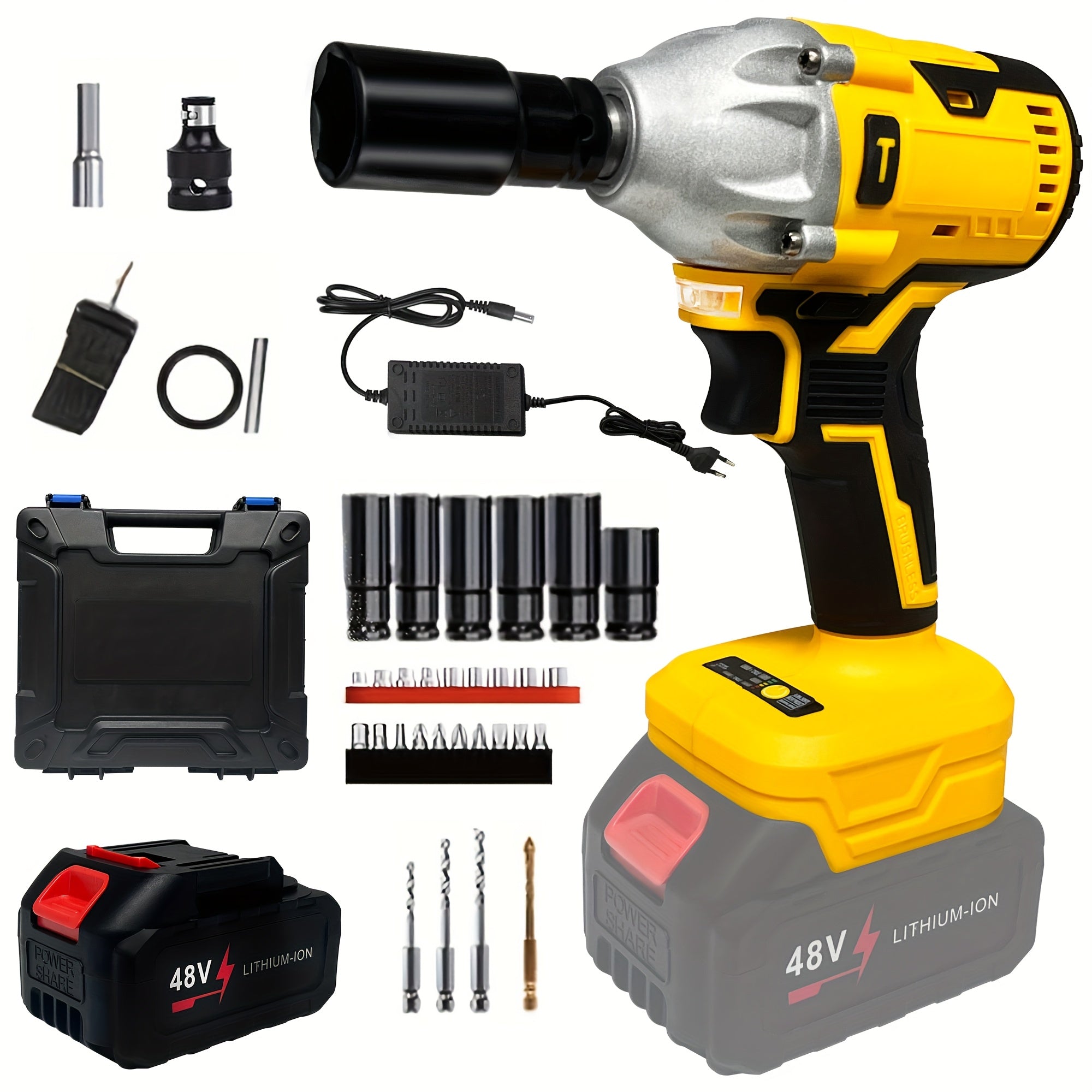 Kit de llave de impacto inalámbrica 320Nm, batería de litio de 48V, herramienta eléctrica