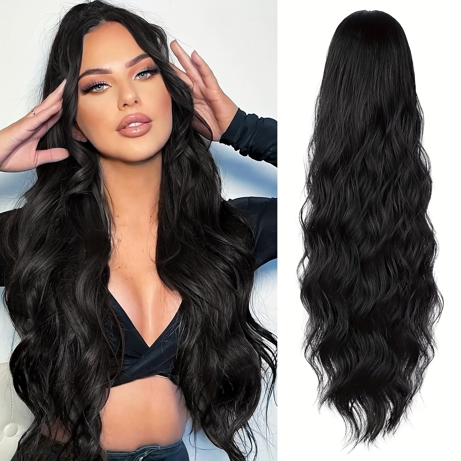 Women's 24-Inch Long Wavy Synthetic Ponytail Extension Drawstring Deep Wave