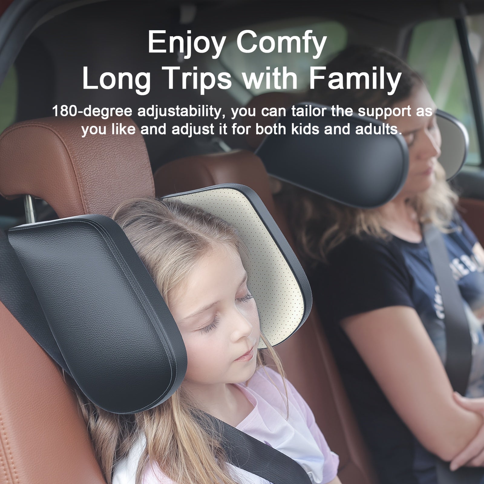 Car Headrest Pillow Memory Foam Faux Leather Neck Support Cushion for Kids Adults