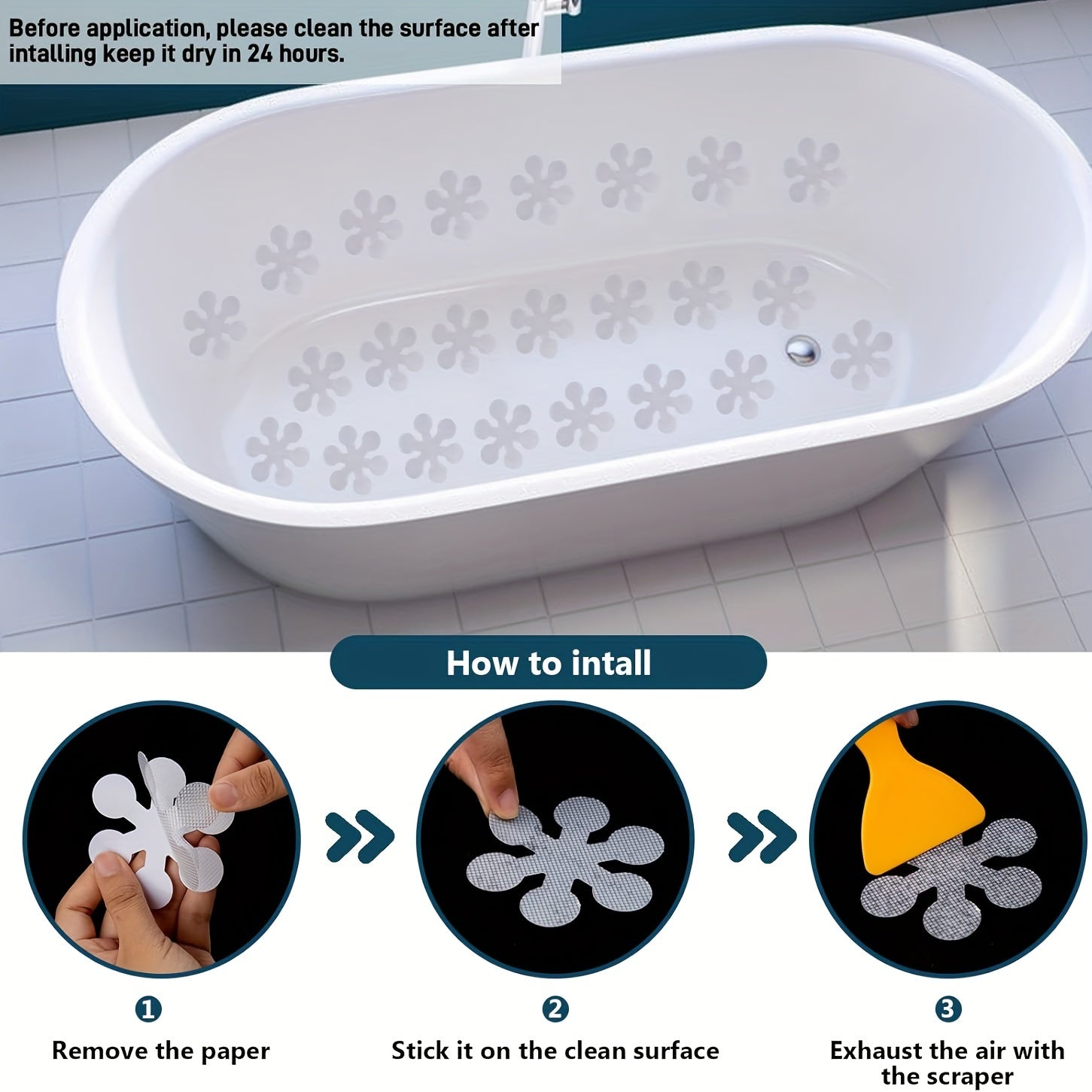 Non-Slip Snowflake Bathtub Stickers Sets of 3, 12, or 24 Transparent Floor Decals