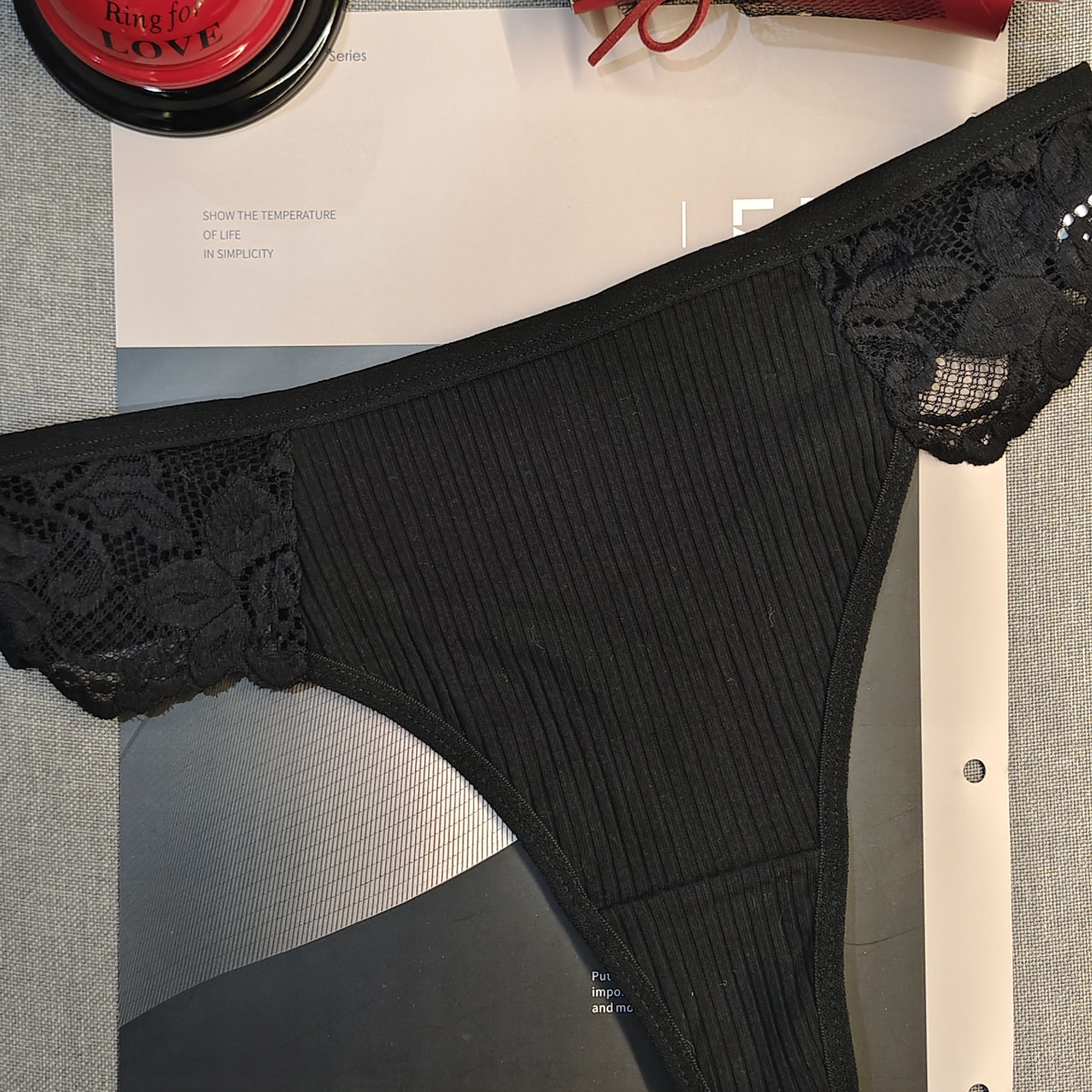 Women's Lace Ribbed Low-Rise Thongs Sexy Lingerie