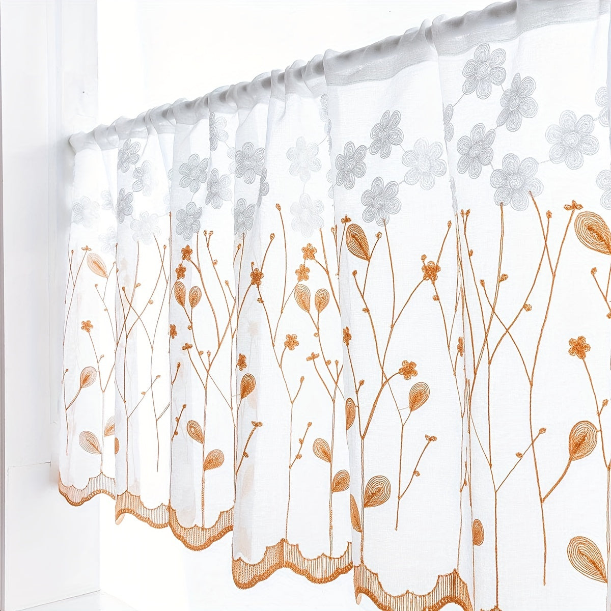 Sheer Embroidered Curtain Valance for Living Room or Cafe Decor 1 Piece