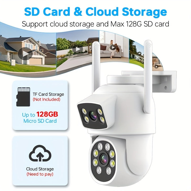 Dual Lens Security Camera 4MP Wireless WiFi Auto Tracking Night Vision Two-Way Audio 360° Pan Tilt USB Powered