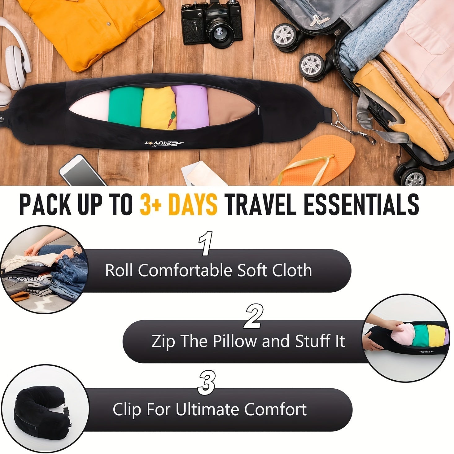 Yengil, yumshoq U-shaklidagi sayohat yostiqchasi, sozlanadigan qo'llab-quvvatlash va yuviladigan qopqog' bilan