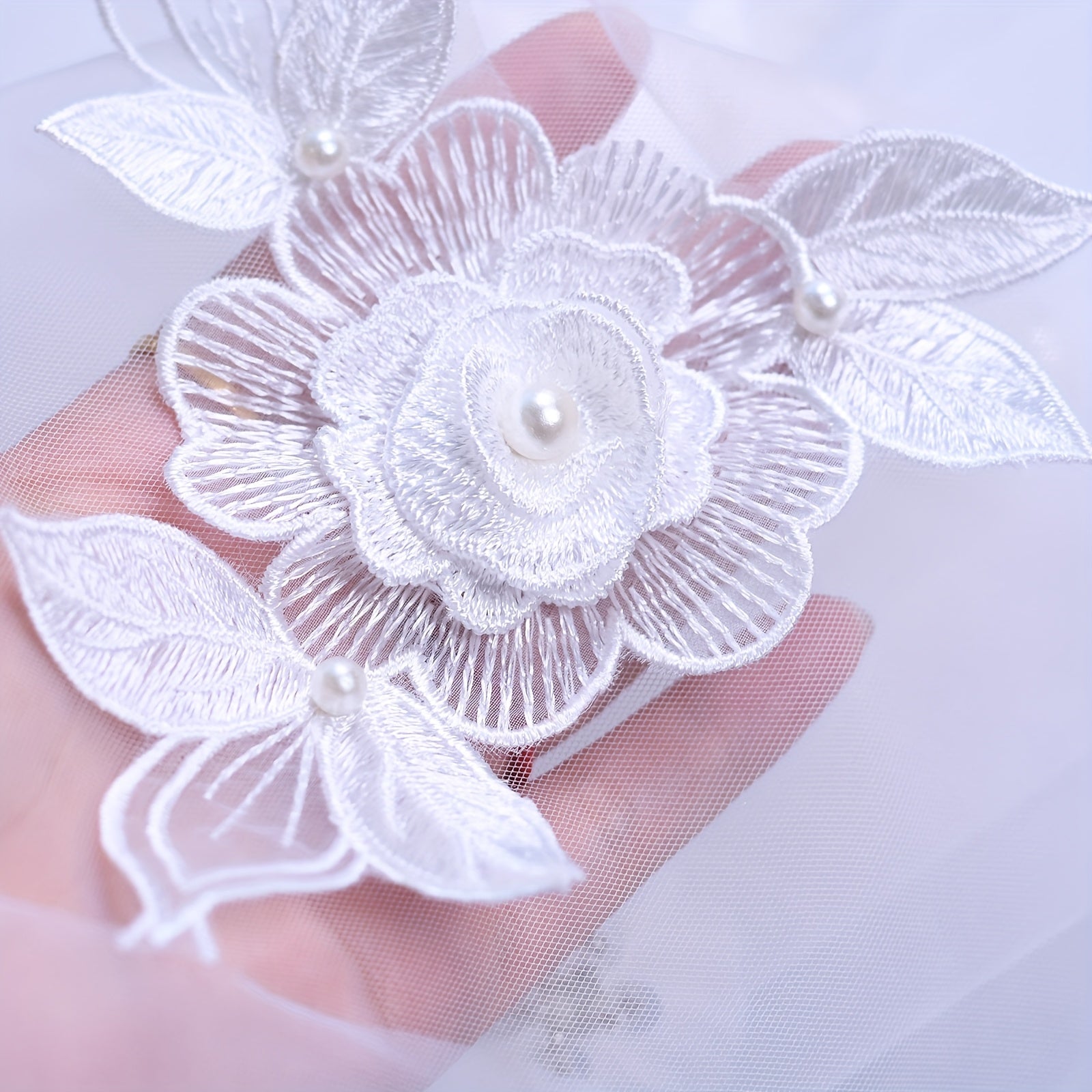 Vintage Bridal Veil with 3D Lace Flowers Nylon Hand Wash Wedding Accessory