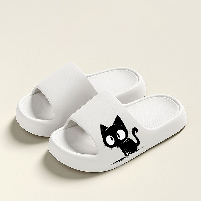 Women’s EVA Cat Slides, Comfortable Cartoon Black Cat Sandals