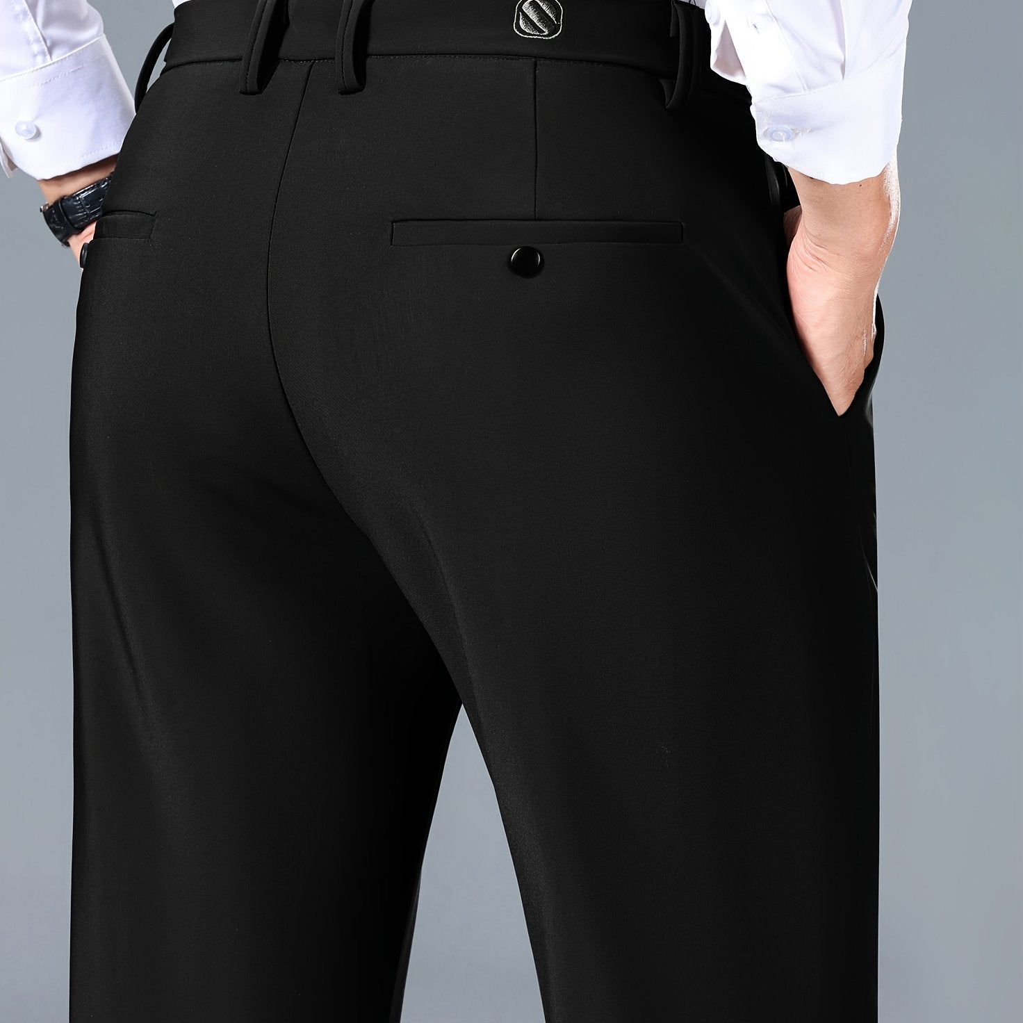 Men's Slim Fit Stretch Pants Solid Color Business Casual All-Season