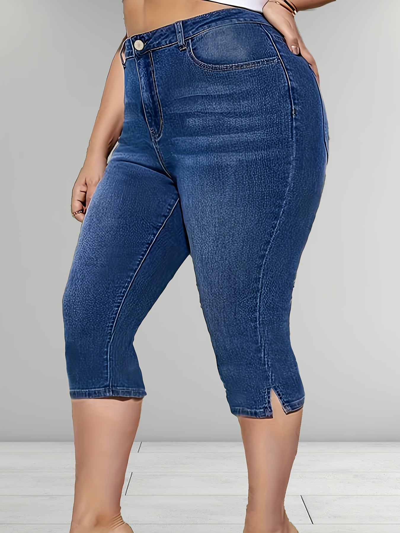 Бермуды из денима большого размера для женщин, с высокой эластичностью, однотонные, весна-лето