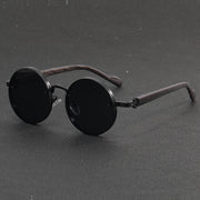 Unisex Retro Steampunk Metal Frame Glasses with Wood Grain Temples for Outdoor Sports and Travel