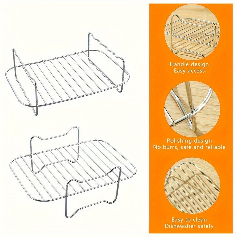 Stainless Steel Double Layer Grill Rack Set for Air Fryer Accessories for Multiple Kitchen Appliances