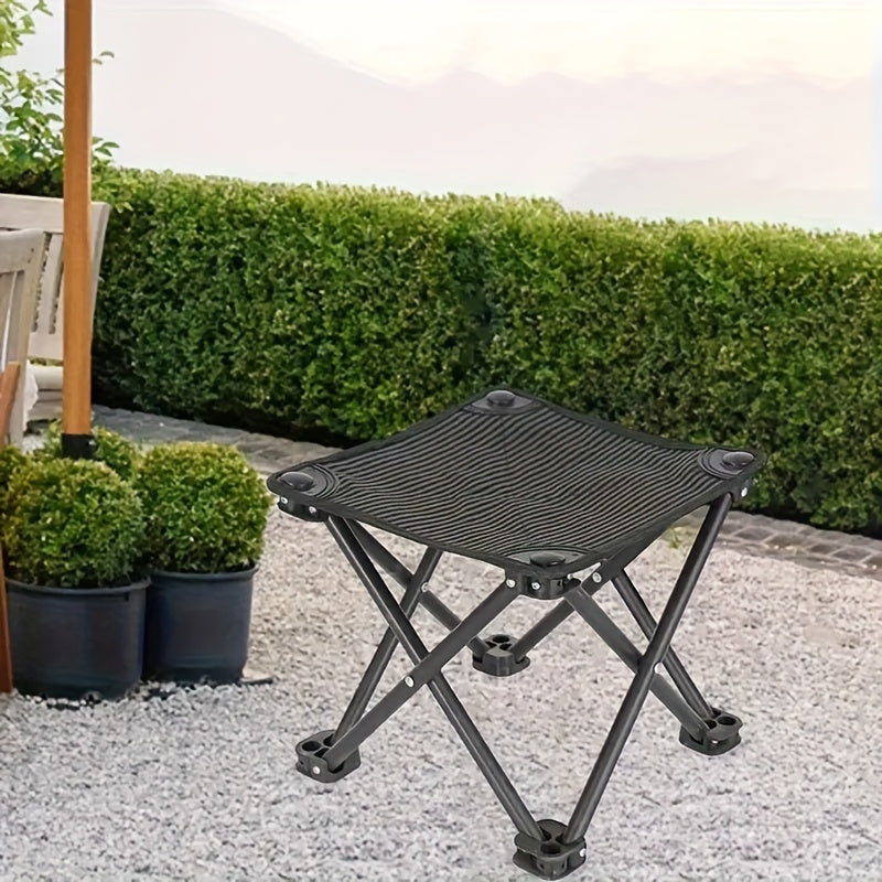 Portable Camping Stool with Storage Bag and Side Pocket, Stainless Steel Frame, Blue Mesh Seat