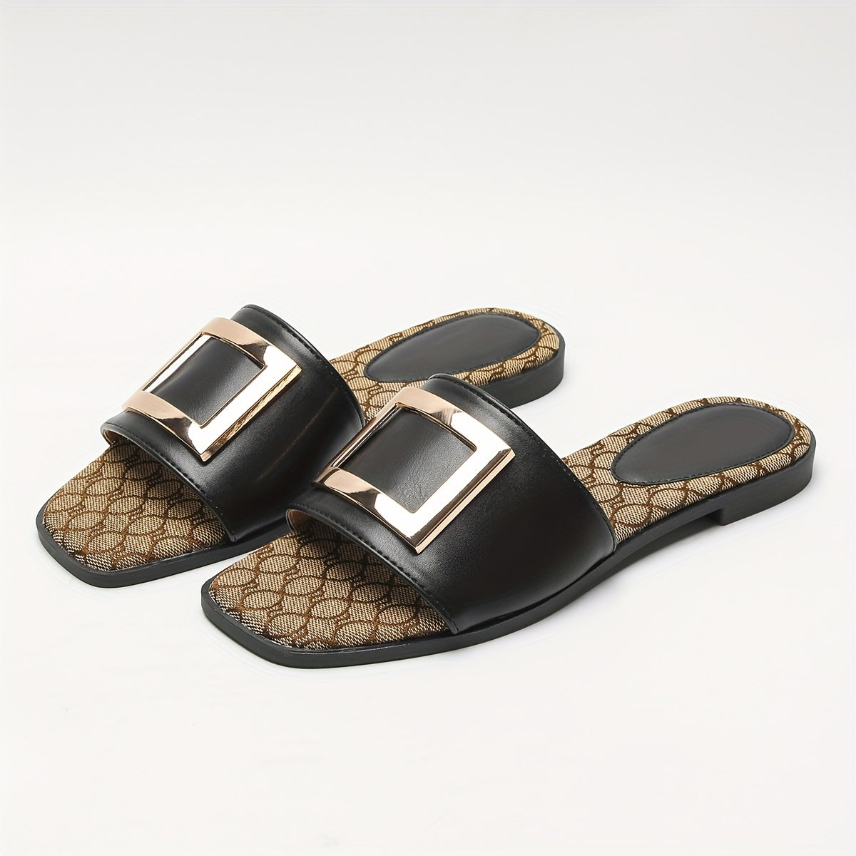 Women Square Toe Slides All-Season Flat Heel Casual Sandals