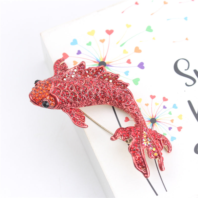 Goldfish Brooch Rhinestones Enamel Koi Fish Lapel Pin for Dresses Sweaters and Suits