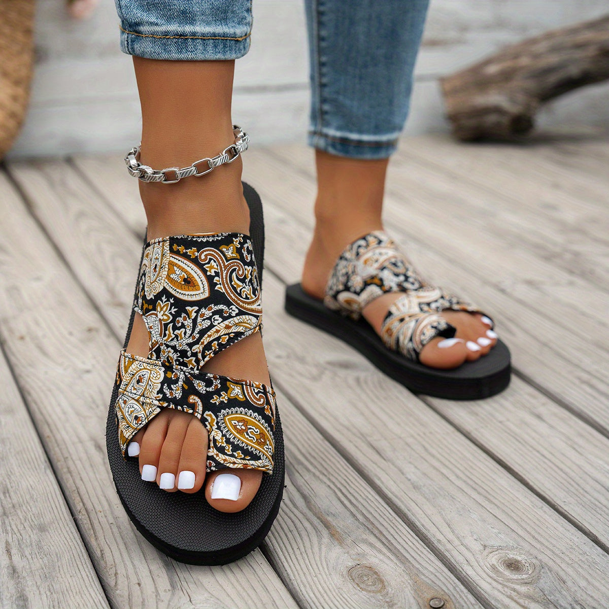 Women's Bohemian Checkered Mesh Slip-On Sandals Open-Toe Summer Footwear