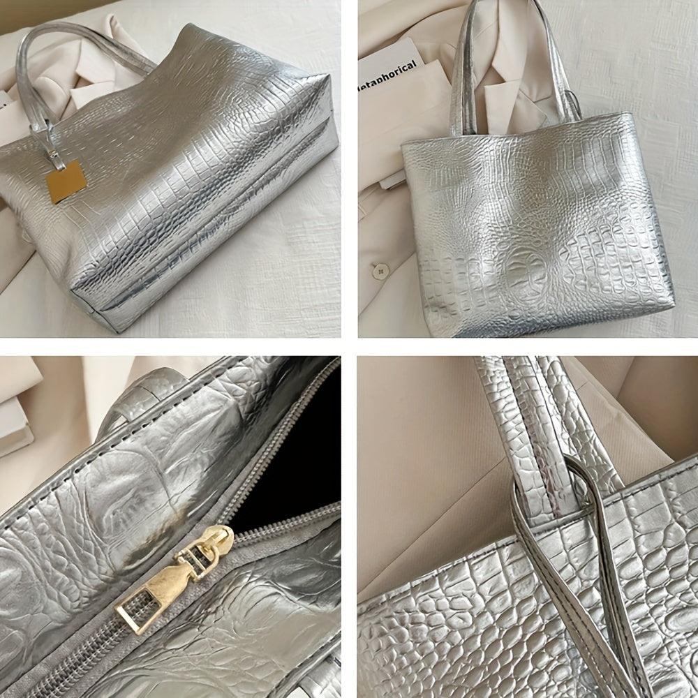 Yengil, biznes tasodifiy to'plov, katta sig'imga ega. PU materialidan tayyorlangan ikki tutqichli yelka sumkasi, krokodil naqshli tafsilotlarga ega, ish va safar uchun ideal.