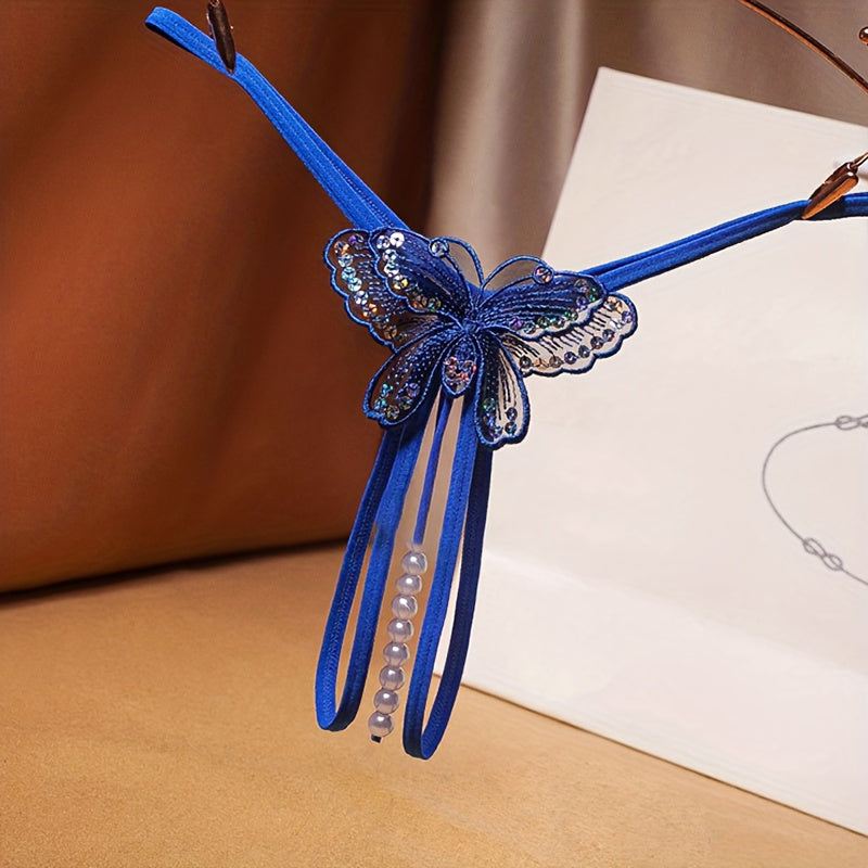 Women Sexy Pearl Embroidery Sheer Mesh Panties Low-Rise Breathable Underwear