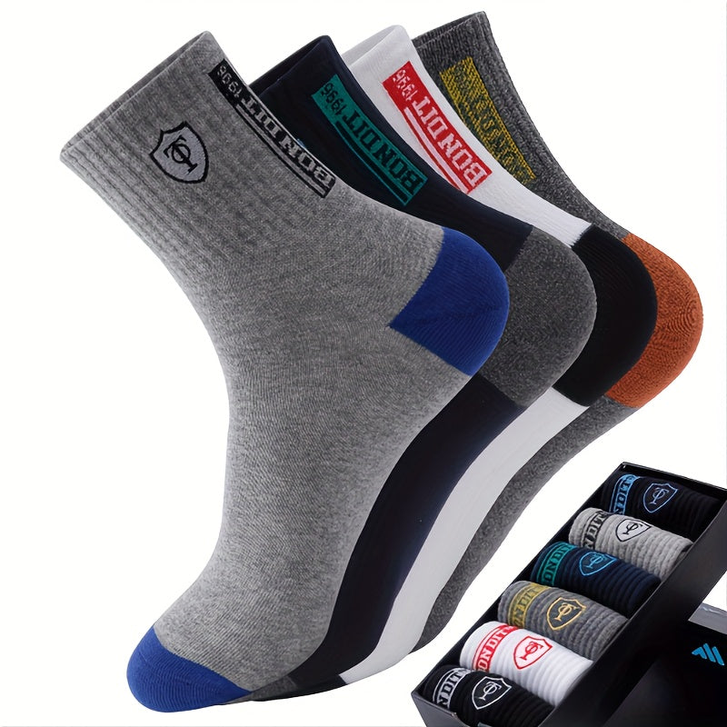 Men's Hiking Socks 5 Pairs Sweat-Wicking Anti-Odor Knit Crew for Outdoor Activities