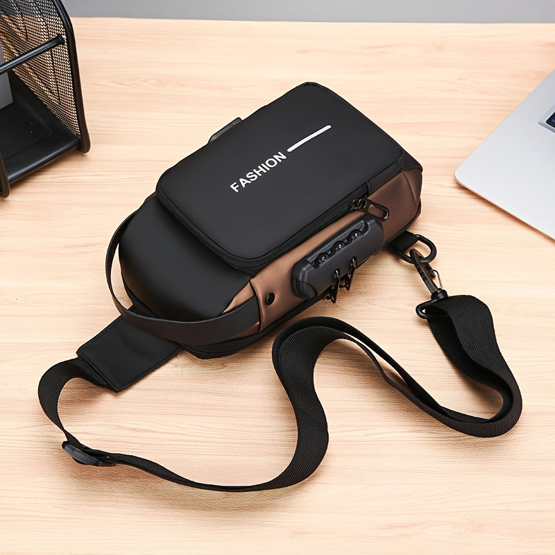 Bolso bandolera de tela Oxford para hombres para el desplazamiento diario con bolsillo para teléfono y cierre de cremallera en azul y negro