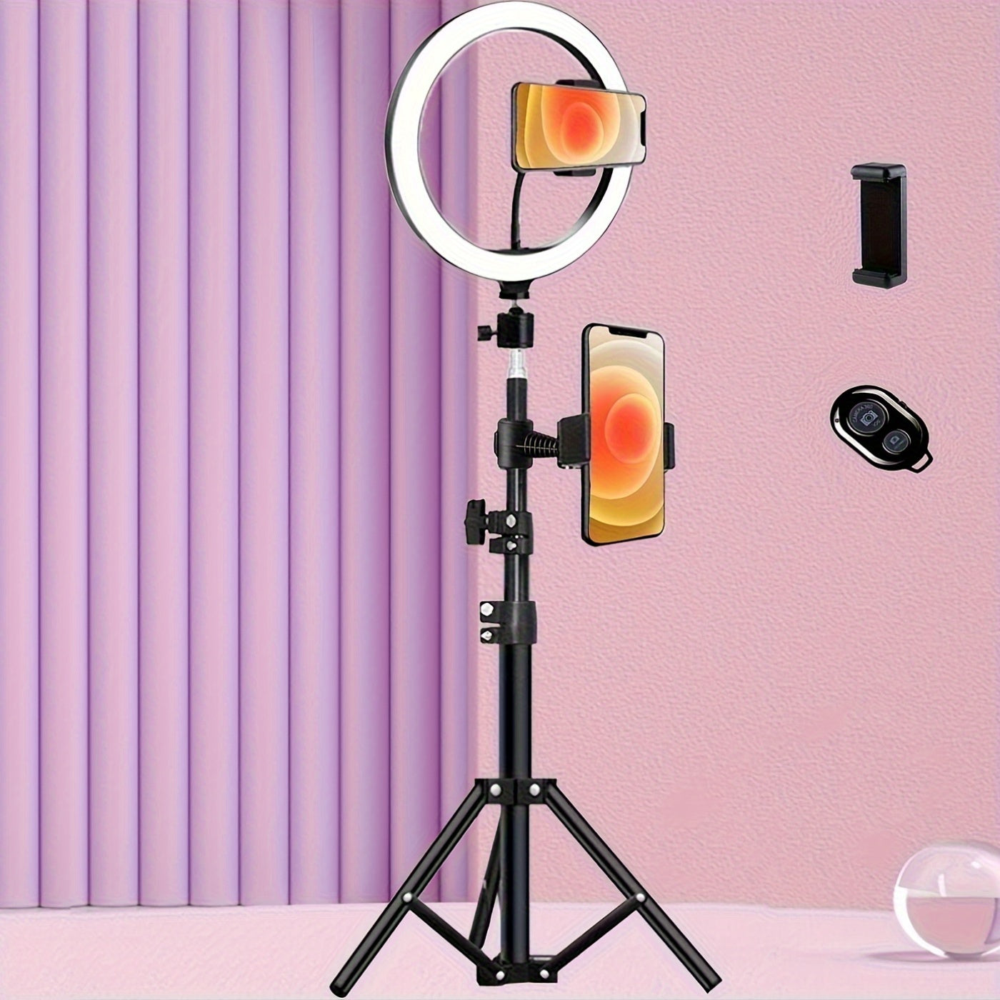 53.54-Inch Selfie Ring Light with Tripod Dual Phone Holders 3 Color Modes 12 Brightness Levels USB Powered