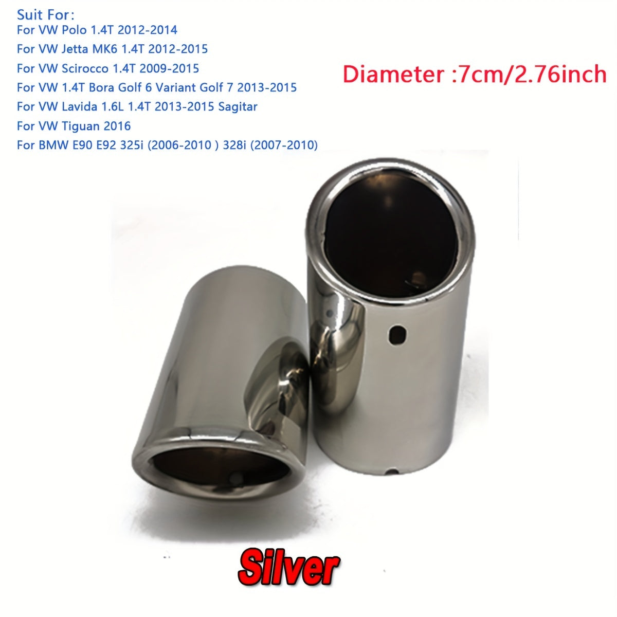 Stainless Steel Car Exhaust Pipe 2 Pcs 7cm Fit for Sedan SUV Replacement