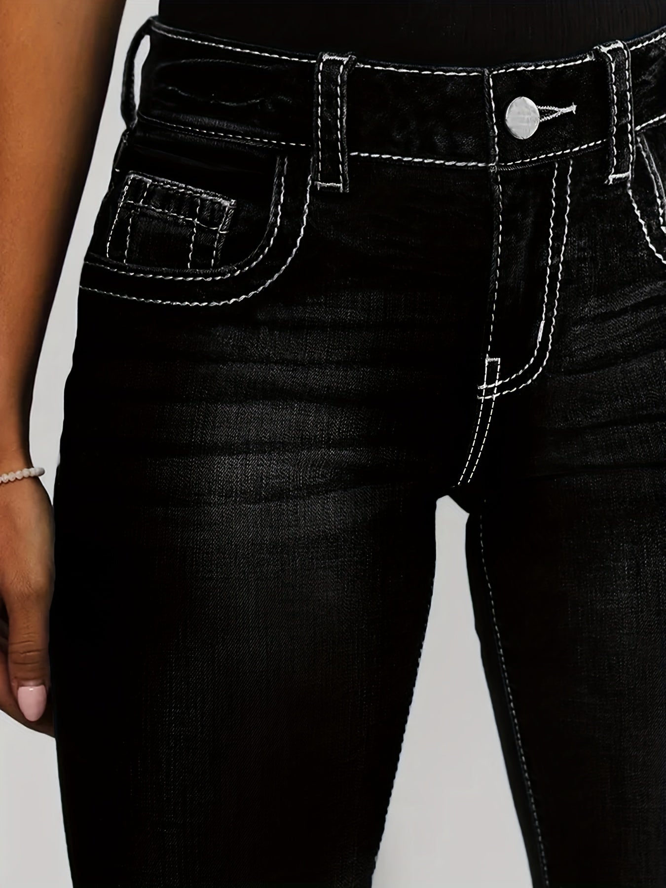 Women High-Waisted Embroidered Flare Jeans Stretch Denim All-Season Plus Size