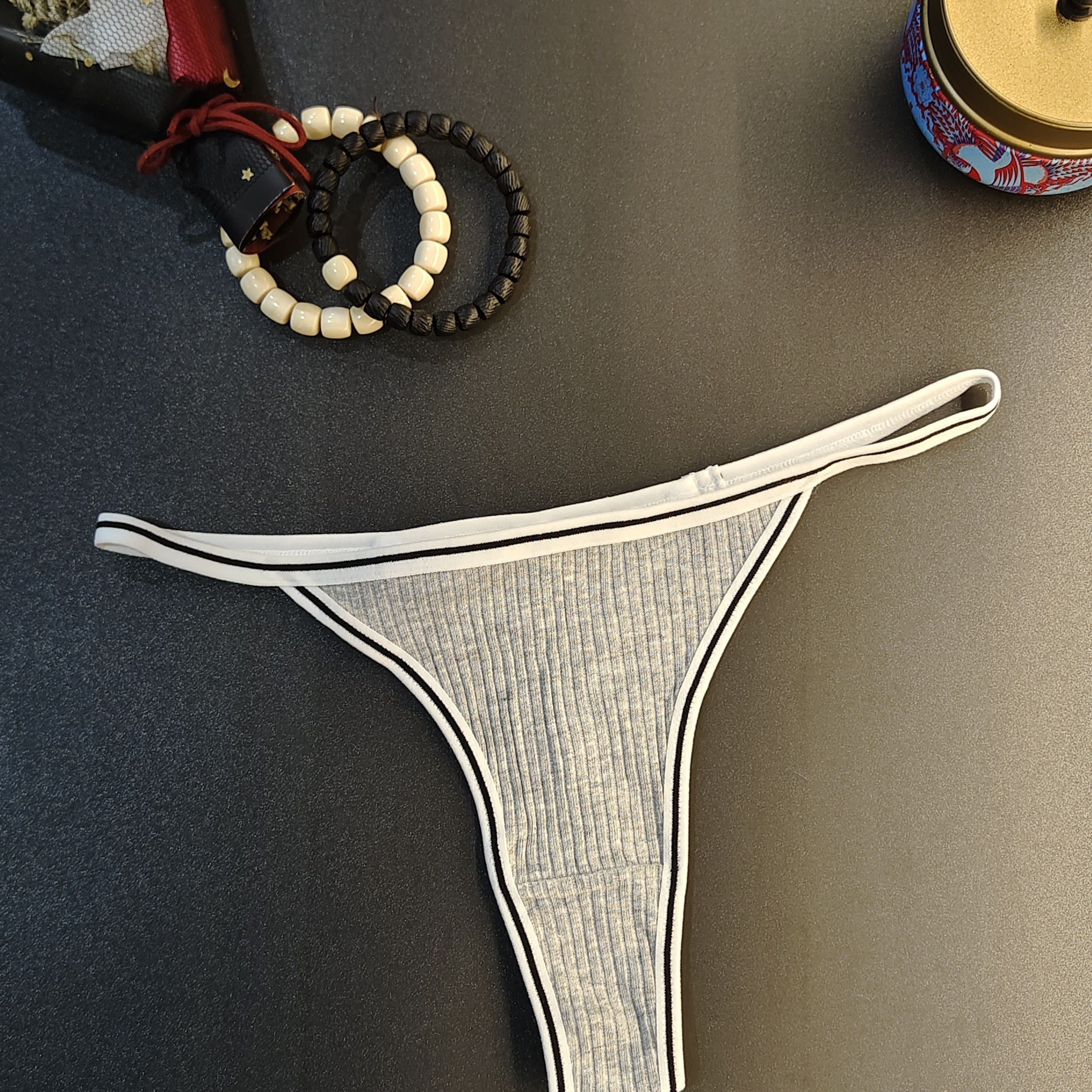 Women's Low Waist Thongs with Colorblock Stripe Print Lingerie