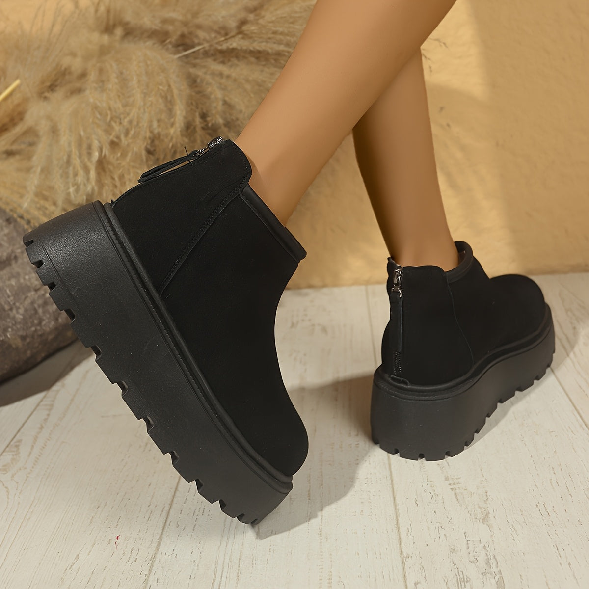 Women's Fleece-Lined Winter Boots Casual Round Toe Side Zipper Beige Black Brown