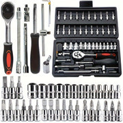46-Piece Stainless Steel Multi-Function Tool Kit With Red Case For Auto And Bicycle Repair