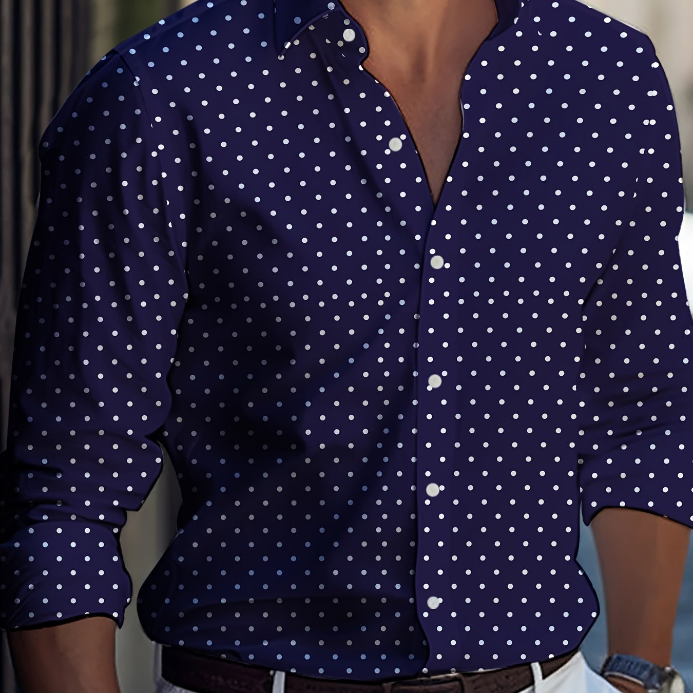 Мужская повседневная рубашка большого размера в горошек с 3D-принтом, длинный рукав, на пуговицах