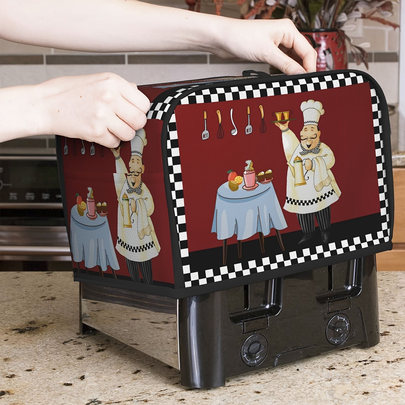 Cubierta de tostadora de dibujos animados vintage para electrodomésticos grandes, protector de polvo, cuadros en blanco y negro