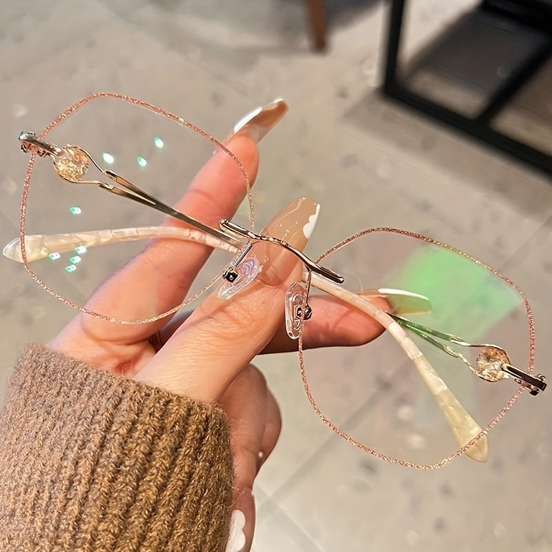 Gafas de lectura sin montura para mujer con lentes de bloqueo de luz azul en forma octogonal
