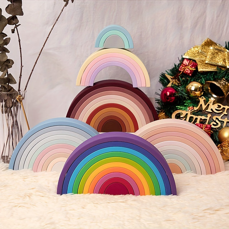 Silicone Rainbow Stacking Toy for Kids Educational Nesting Puzzle 7 Tiers