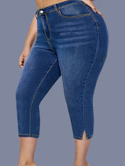Women's High Stretch Cropped Mom Jeans with Slits and High Waist