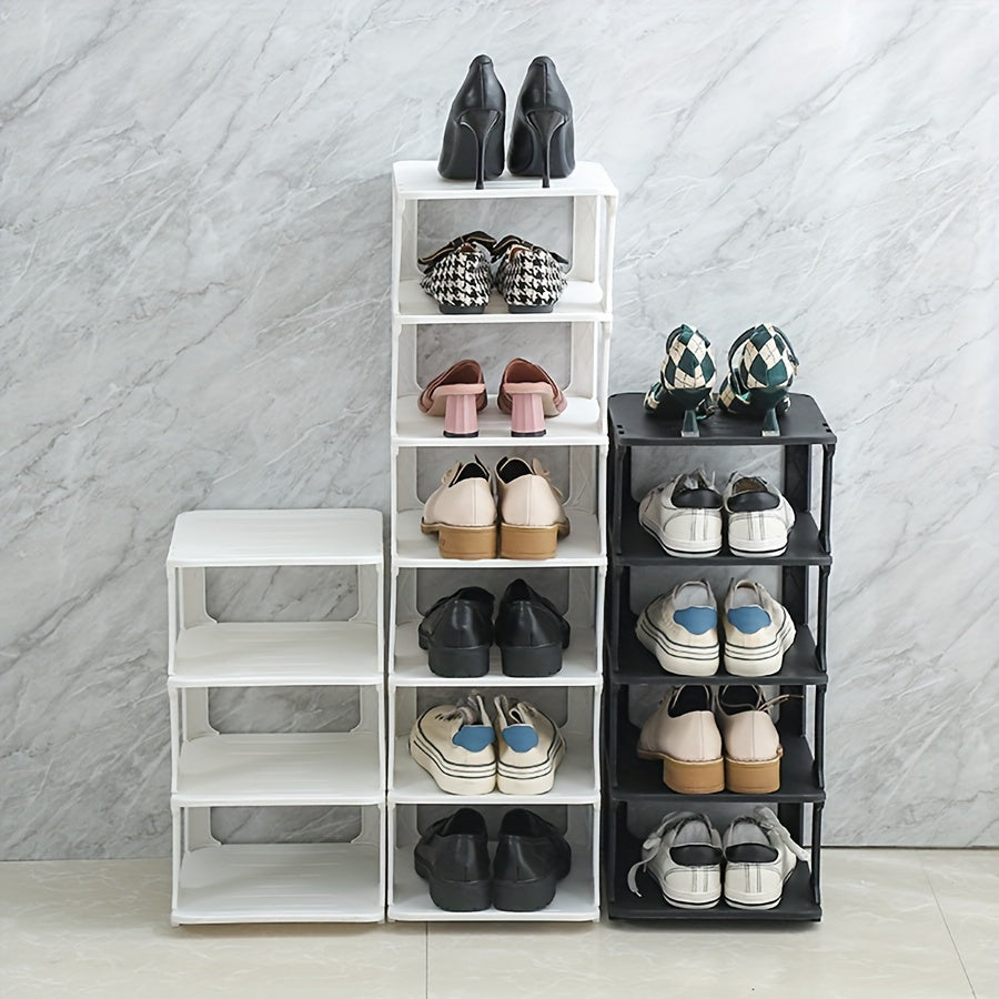 Estante para zapatos de plástico de múltiples capas con componentes desmontables en blanco o negro