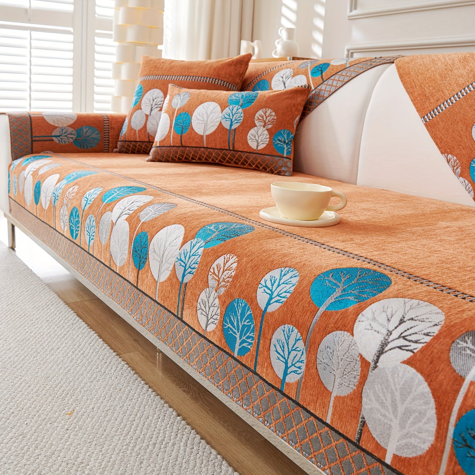 Bohemian Moonlit Trees Sofa Cover for Single to Quadruple Seaters Pet-Friendly Machine Washable Viscose