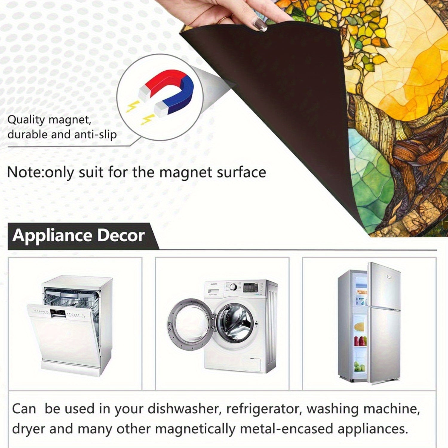 Mustahkam PVC idish-tovoq magnit bilan jonli mozaika Hayot daraxti dizayni, suv o'tkazmaydigan, issiqlikka chidamli, oson tozalash